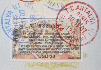 Turkish visa and stamps