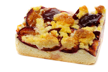 Fresh baked plum cake with pwdered sugar