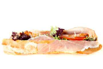 a baquette with ham and vegetables