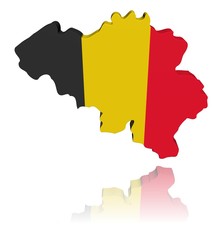 Obraz premium Belgium map flag 3d render with reflection illustration