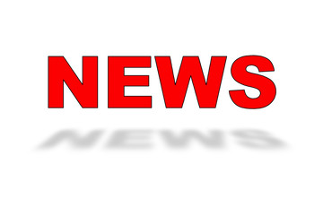 Word NEWS floating with shadow on white