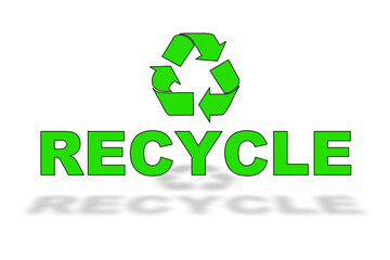 Word RECYCLE and symbol with shadow on white