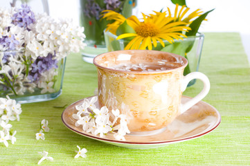 cup of tea and spring branch