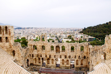 Fototapeta na wymiar ncient theatre of Herodes Atticus is a small building of ancient