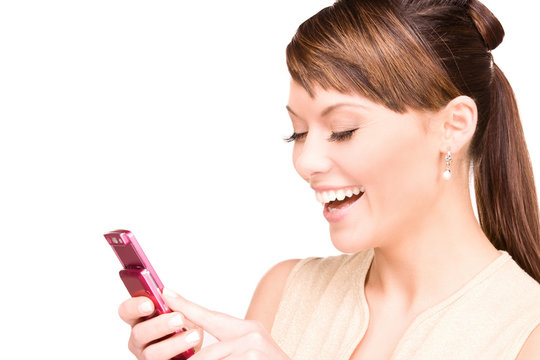 happy woman with cell phone