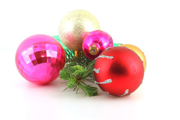 Firry twig and toys (color spheres).