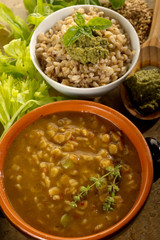 spelt soupe and spelt with pesto- farro in zuppa e con pesto
