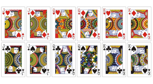 playing cards jack queen king with ornaments