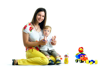 The portrait of a little boy and his mother