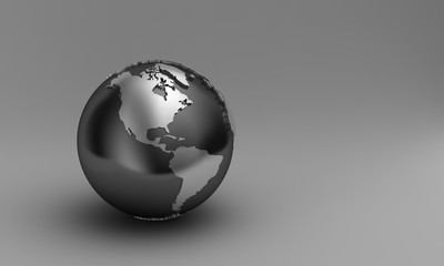 3D globe - North and South America over gray background