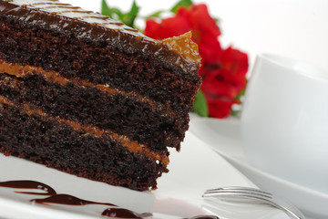 Chocolate cake with coffee (Selective Focus)