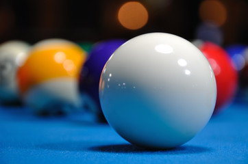 Billiards - Cue ball with other colorful balls