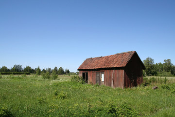 Fototapeta na wymiar Brown house in the field