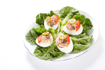 salad of letuce egg tuna and olive