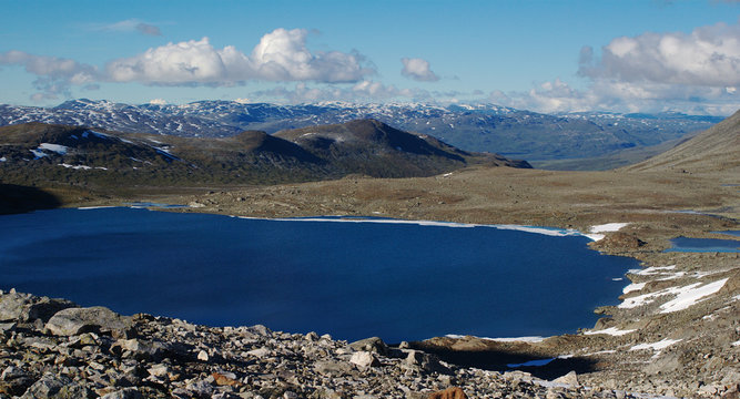Lake along the Nordkalottleden in Northern Scandinavia in summer