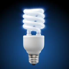 3d render of a glowing blue energy saving light bulb