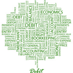 DEBIT. Word cloud concept illustration.