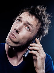 Funny Man Portrait Phoning