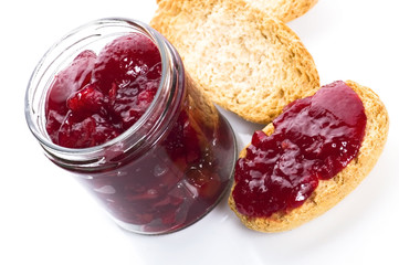 Breakfast of cherry jam on toast