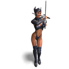 Obraz premium female amazon warrior with sword and armor. 3D rendering with cl