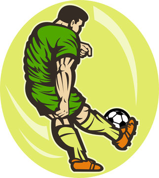 Soccer player kicking the ball front