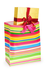 Striped gift bag isolated on the white background