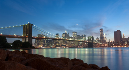 View of Brooklyn Bridge and Manhattan at twilight
