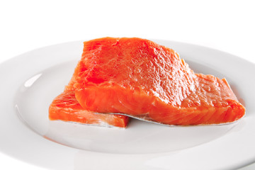 pink salmon on white plate