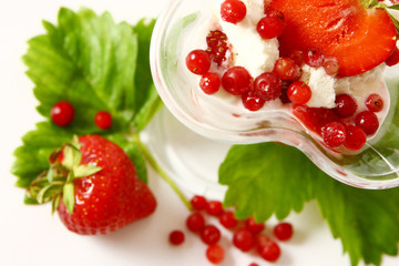 strawberry ice with fresh strawberries isolated over white