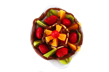 raw fruits with chocolate