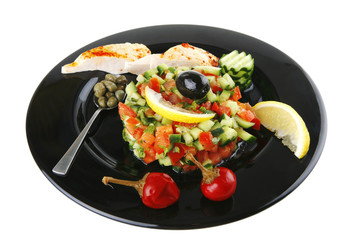 grille meat chunks served black