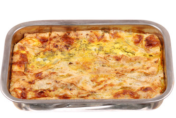 The homemade pie on dripping pan