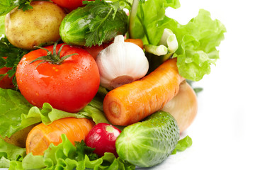 fresh vegetables on the white background