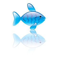 Vector illustration of fish symbol. Blue transparent statuette