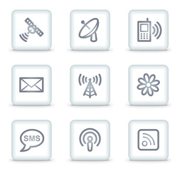 Communication web icons, white square buttons