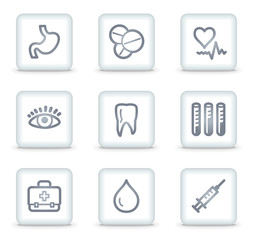 Medicine web icons set 1, white square buttons