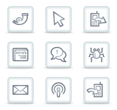 Internet web icons set 2, white square buttons
