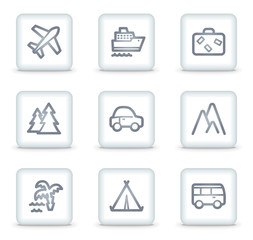 Travel web icons set 1, white square buttons
