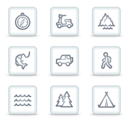 Travel web icons set 3, white square buttons