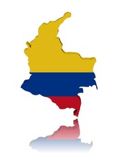 Colombia map flag 3d render with reflection illustration
