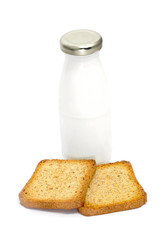 Fototapeta na wymiar milk bottle and bread