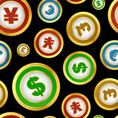 Seamless pattern with dollar, euro, yen and pound signs