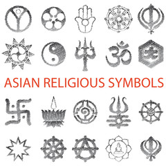 Set of Asian symbols Vector pencil scribble