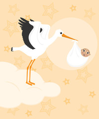 Stork carrying a baby