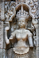 Fototapeta na wymiar Apsara - bas-relief in Angkor area