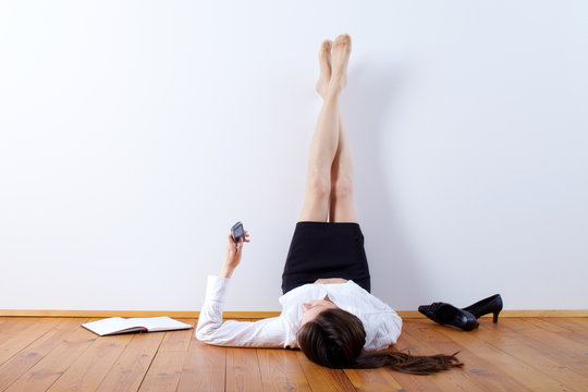 Business woman after work, reading private massages
