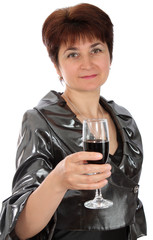 woman about a wine glass,  isolated.