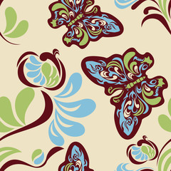Obraz premium Seamless flower and butterfly pattern