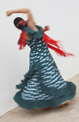 Obraz premium Motion Blurred Shot of Spinning Woman Spanish Flamenco Dancer