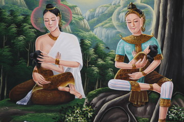 art painting on wall of Wat Nong Don, Borabue, Mahasarakam